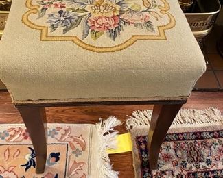 c1820 English Regency mahogany splay leg stool in petite point