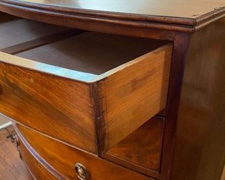 c1800 Hepplewhite mahogany bow front chest of drawers. 36-3/4" wide x 21-1/2" deep x 36" high