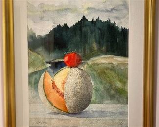Watercolor, cantaloupe & tomato
