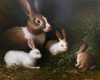 Oil painting, bunnies, Barofsky