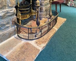 Antique brass & wire fireplace fender