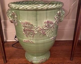 Green glaze footed jardiniere, one of two
