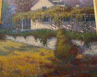 Original oil painting "White Cottage, Springtime" signed Twombley