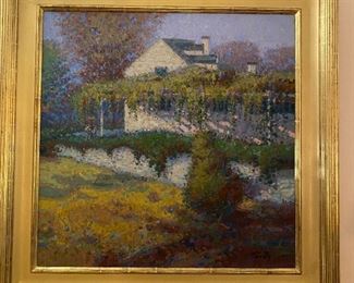 Original oil painting "White Cottage, Springtime" signed Twombley