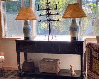 Only the Antique hutch is for sale $600
And lamps $200 each
Brass candle holder $175
(No items on the bottom!)