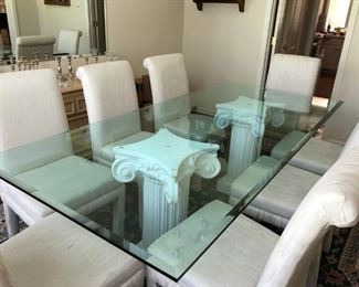 Close up view from the top of the Dining Table, (the glass top is very heavy, experienced movers recommended on this item.)