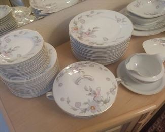 Czechoslovakia  China Set - Made by TK Thuny - Dogwood Pattern  - Service for 12,  (except only 11 of the coffee cups) includes 12 double handled soup bowl s with their own saucers, plus Cream, Sugar, Butter, Gravy with attached saucer and Covered Serving Bowl, 2 oval veggie bowls, a, 2 sizes of tray - Total of 94 Pieces, all in excellent condition.