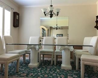 Beautiful 90" x 42" Beveled Glass Top Dining Table with 2 Pedestal Supports - (This item is very heavy and may require experienced movers)