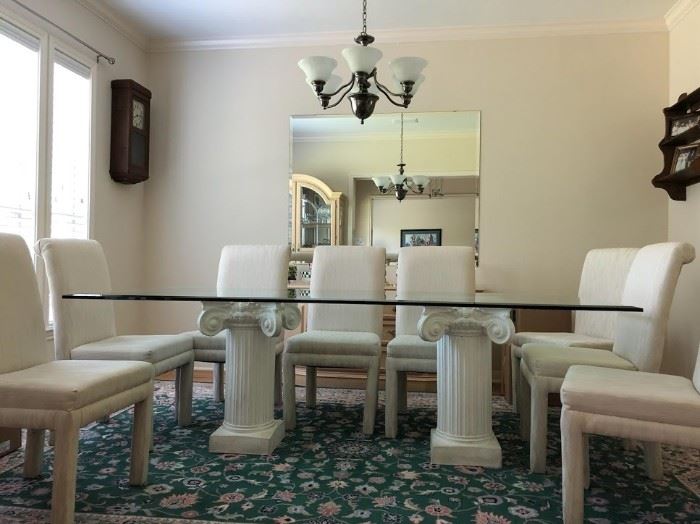 Beautiful 90" x 42" Beveled Glass Top Dining Table with 2 Pedestal Supports - (This item is very heavy and may require experienced movers)
