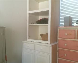 Another 2 part Cabinet (top  has 4 shelves) and (bottom has 2 doors with 2 pull out drawers inside)