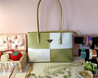 Prada green and white purse.