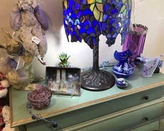 Wisteria stained glass lamp. Hand painted chest