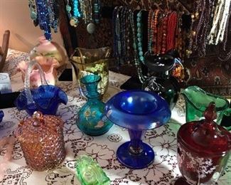 100’s of necklaces. Carnival glass