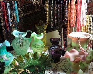 Colored glass and necklaces 