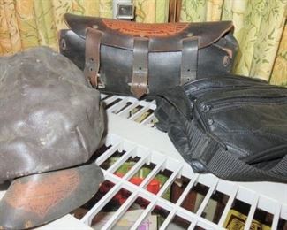Vintage Harley-Davidson Leather Pouch & Cap