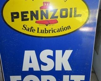 Vintage Gas Station Metal Curbside Pennzoil "Ask For It" Sign