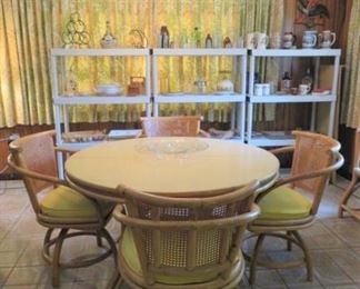 Vintage Rattan Kitchen Table Set w/Extra Leaf