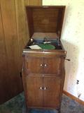 RCA Victrola with all records in cabinet