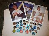 Baseball coins along with vintage prints