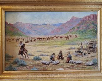 Oil on Board Painting The Roundup L.H. Dude Larsen 1940 Cowboy Utah Westwater Canyon https://www.ebay.com/itm/133550055639
