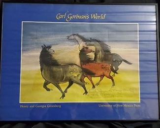 Carl Gorman's World Poster Print - Signed by Gorman and inscribed: Greetings from Navajo Country to  Tom Larsen, From Carl Gorman 24 x 18 sold without frame