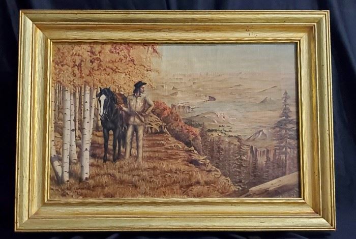 1946 Red Rock Desert Oil Painting The Scout Dot Larsen Black Birch Canyon Utah