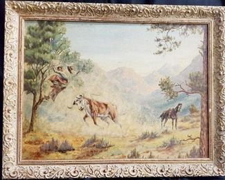 Rough Ranges 1930s Oil on board LH Dude Larsen