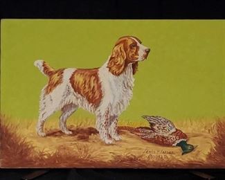 Oil on Canvas Spaniel Dog with Pheasant Larsen