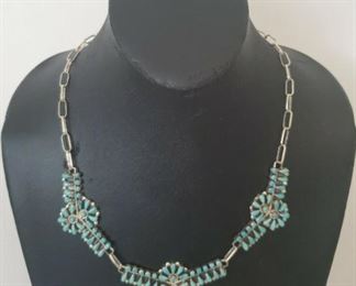 Signed Sterling Silver Turquoise Necklace Earrings Petite Point J. Wallace