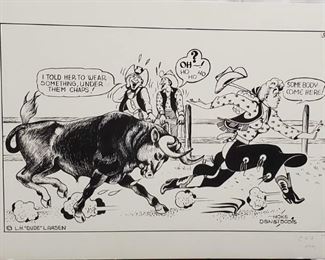 Large Hand drawn Art Story Board L.H. Dude Larsen and Hoke Denetsosie Postcard Cartoon - approx size Rare 15 x 20