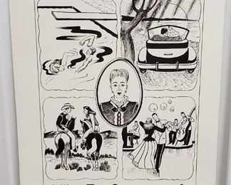 Large Hand drawn Art Story Board L.H. Dude Larsen and Hoke Denetsosie Postcard Cartoon - approx size Rare 15 x 20