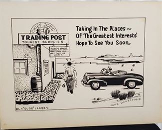 Large Hand drawn Art Story Board L.H. Dude Larsen and Hoke Denetsosie Postcard Cartoon - approx size Rare 15 x 20
