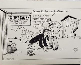 Large Hand drawn Art Story Board L.H. Dude Larsen and Hoke Denetsosie Postcard Cartoon - approx size Rare 15 x 20