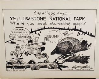 Large Hand drawn Art Story Board L.H. Dude Larsen and Hoke Denetsosie Postcard Cartoon - approx size Rare 15 x 20