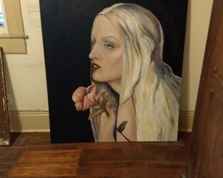 painting blonde w flower