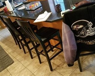 POTTERY BARN Black slat back bar height chairs