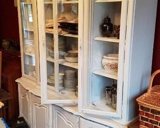 cream painted shabby chic country style china and dish storage cabinet