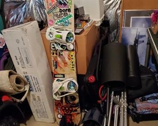 skis, ski boots, golf clubs, snow boards