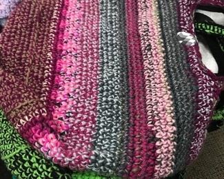 Crocheted tote bags.
