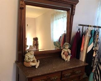Antique Black Walnut Dresser with Mirror and marble top  $500