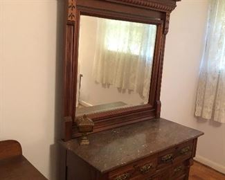 Antique Black Walnut Dresser with Mirror and Marble top  $500