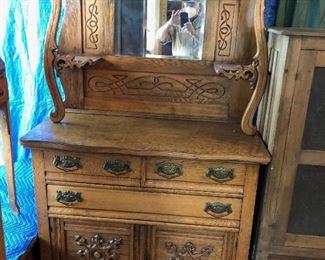 Ornate Antique Oak Hutch $300