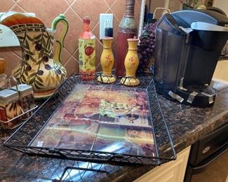 Decorative kitchen accessories and Keurig machine