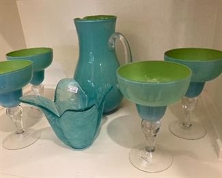 Turquoise and green stemware set