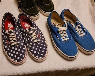 Blue Vans size men's 9, Red white and blue Vans men 9, Black and white check Vans 9.5