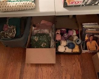 Linens bedroom 
Fabric, linens, crochet materials, knitting books