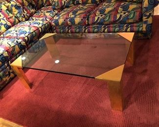 BUY IT NOW! $245 contemporary glass coffee table with brass legs is 49.5"W x 30"D x 16"H