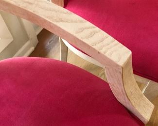 detail of Henredon dining chairs - whitewashed oak & fuchsia ultra suede