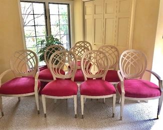 BUY IT NOW! $1000 or best offer Henredon whitewashed oak dining chairs, tapered legs with brass feet, excellent condition - 2 arm chairs w/ 24"w seats +6 side chairs. (Orig price $5000+)