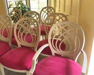 Henredon dining chairs, fuchsia ultra suede seats, set of 8 including 2 arm & 6 side BUY IT NOW $1000 or best offer 